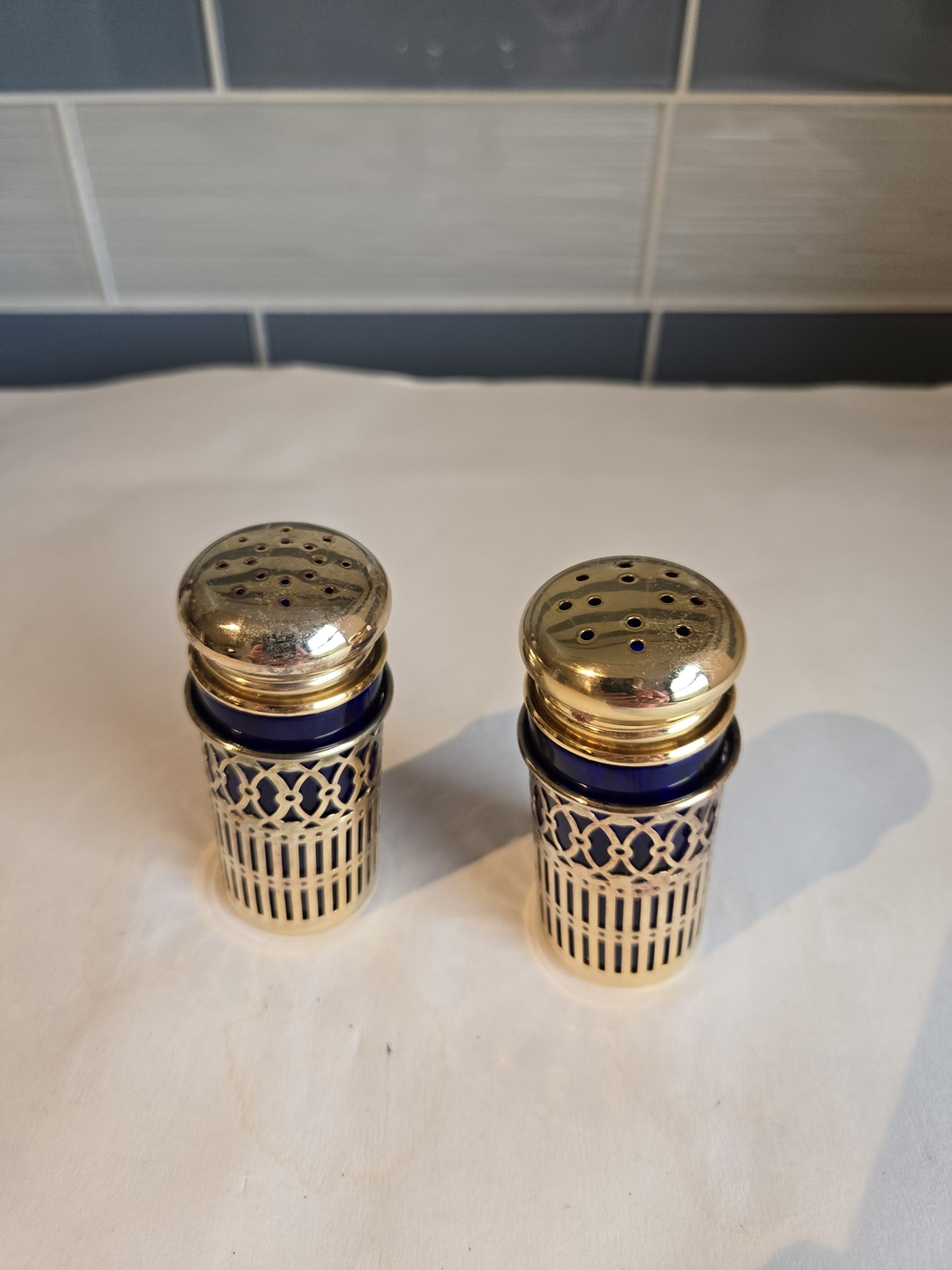 Gold Lattice Cobalt Blue Salt and Pepper Shakers - Unbranded